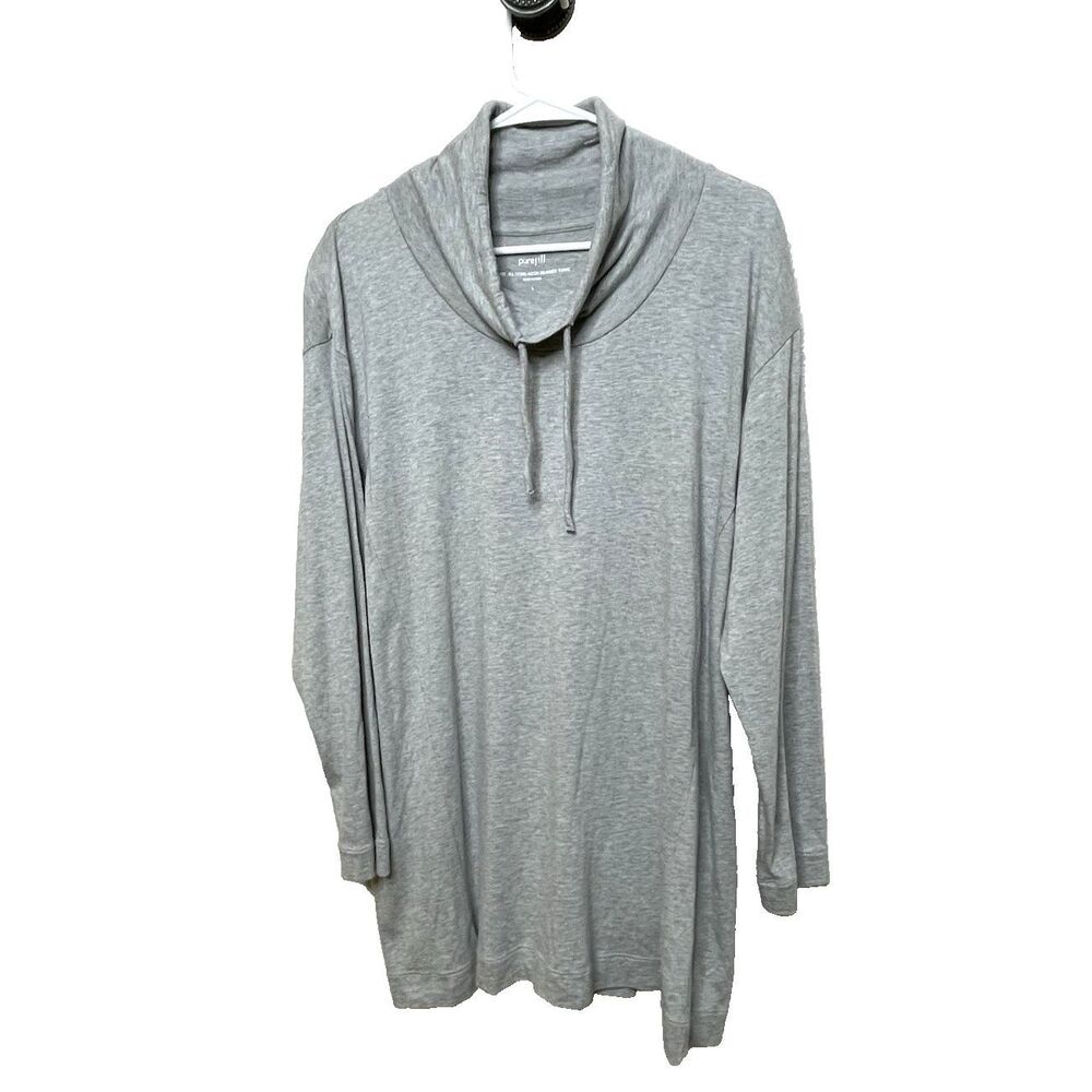 PureJill J Jill Size L Cowl Neck Seamed Tunic Long Sleeve Gray Top Shirt
